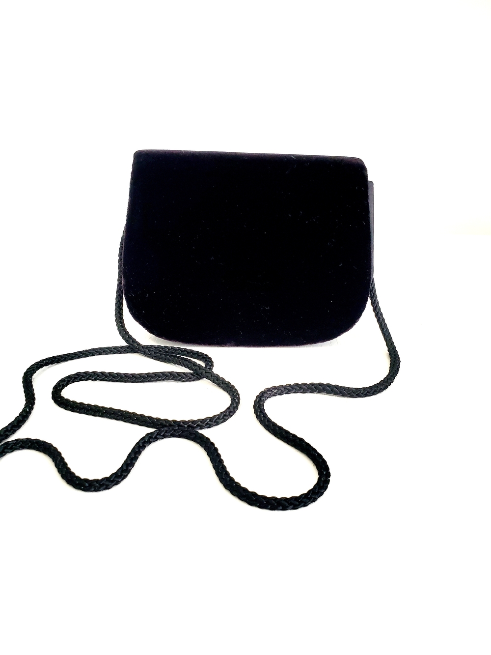 Black Velvet Mini Crossbody Bag with Braided Strap - Picture 4 of 5